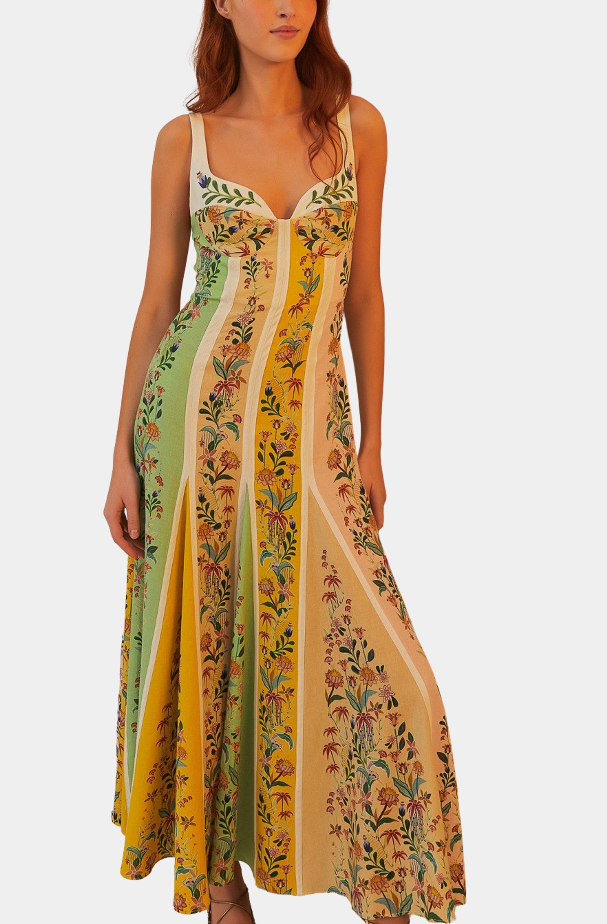 Delicate Floral Stripes Multicolor Sleeveless Gore Dress