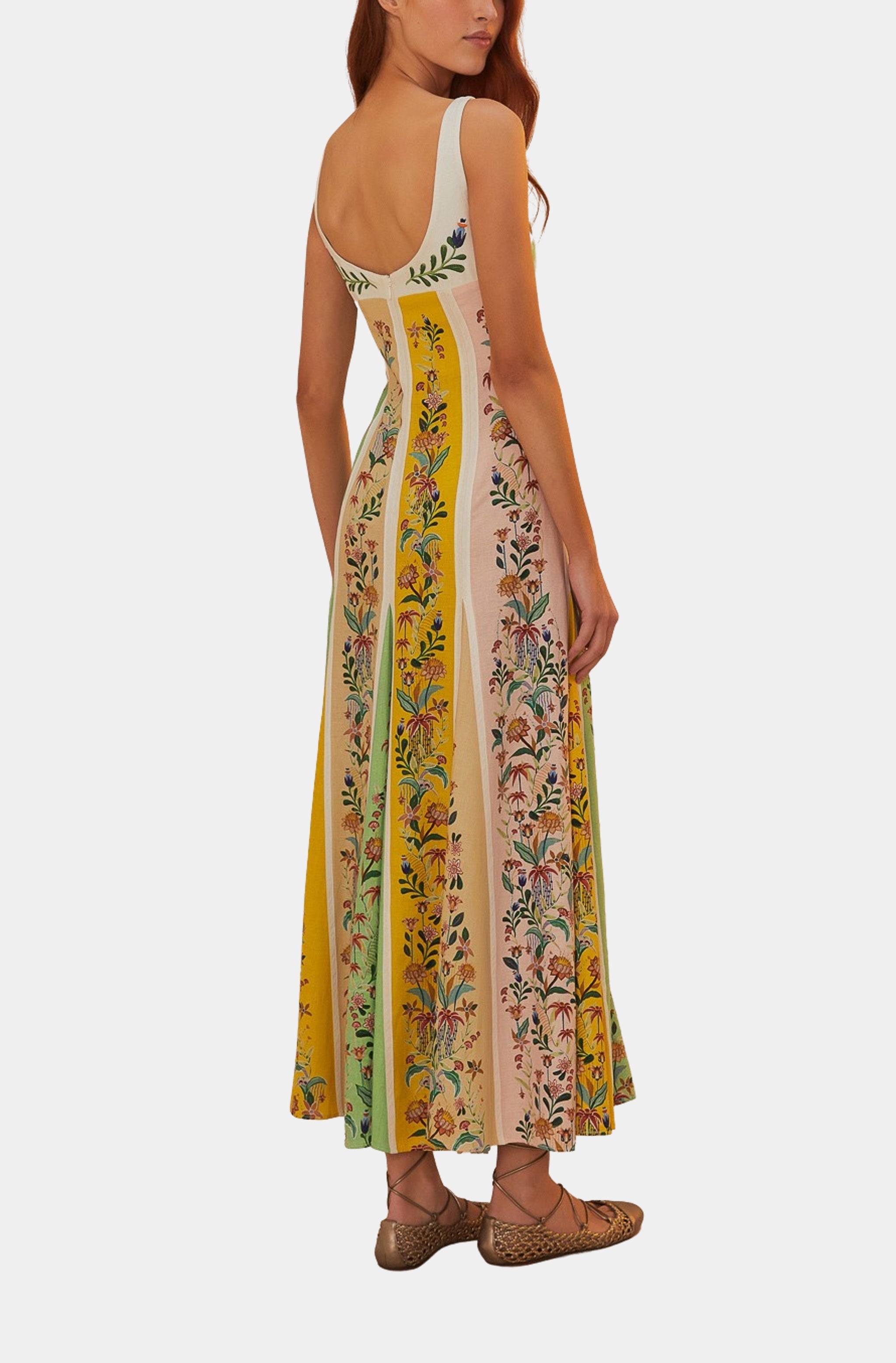 Delicate Floral Stripes Multicolor Sleeveless Gore Dress