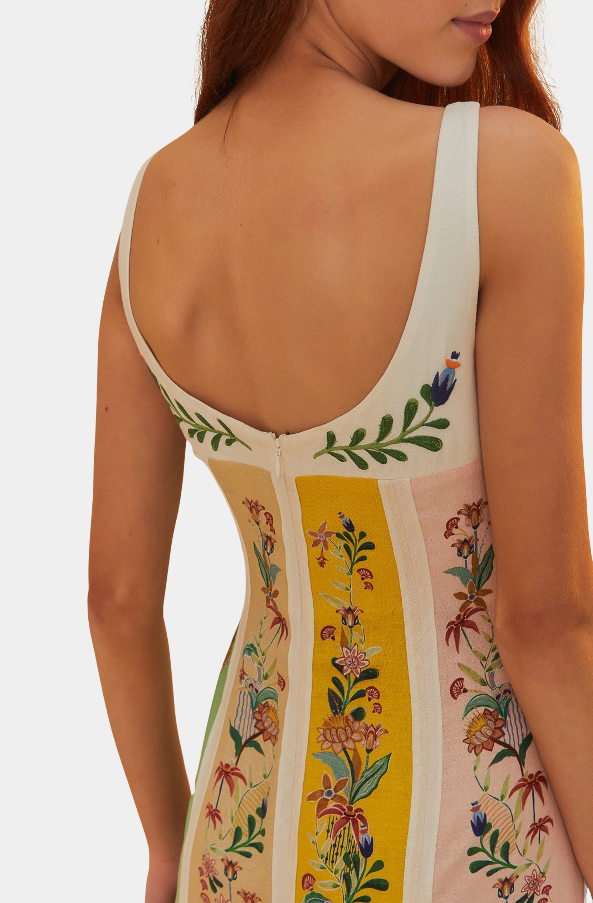 Delicate Floral Stripes Multicolor Sleeveless Gore Dress