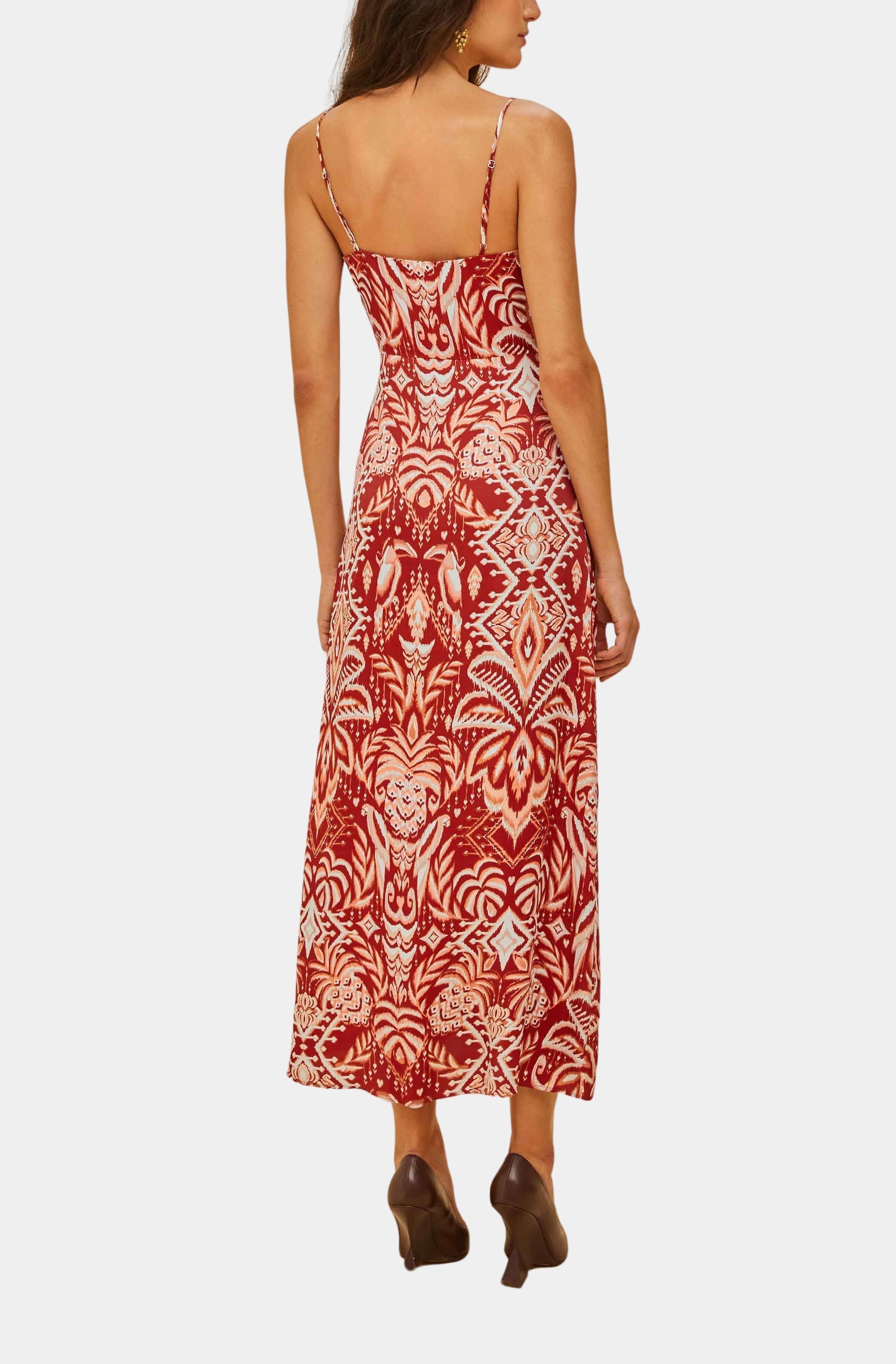 Tropical Tapestry Red Slip Dress