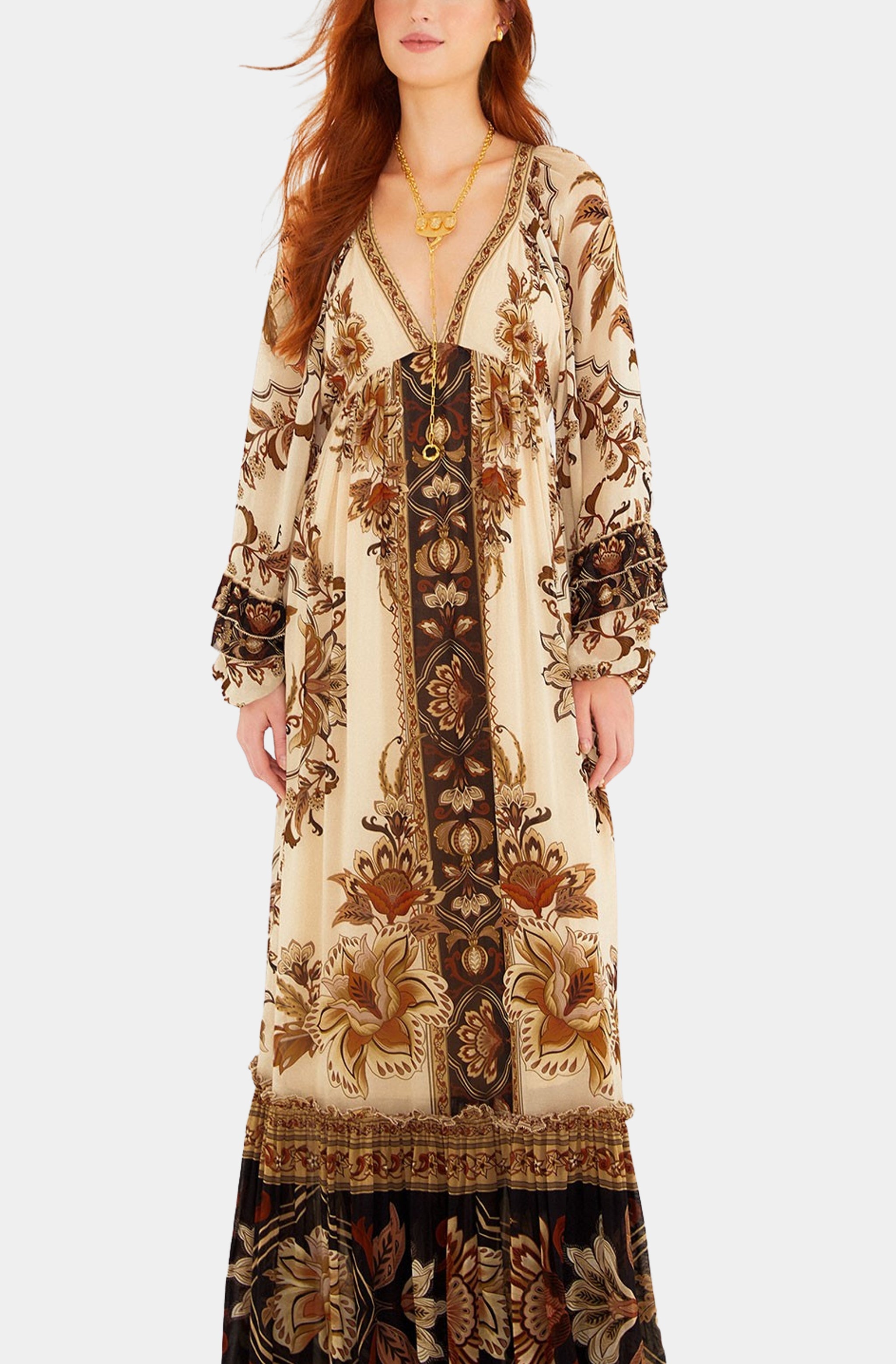 Majestic Garden Sand Maxi Dress