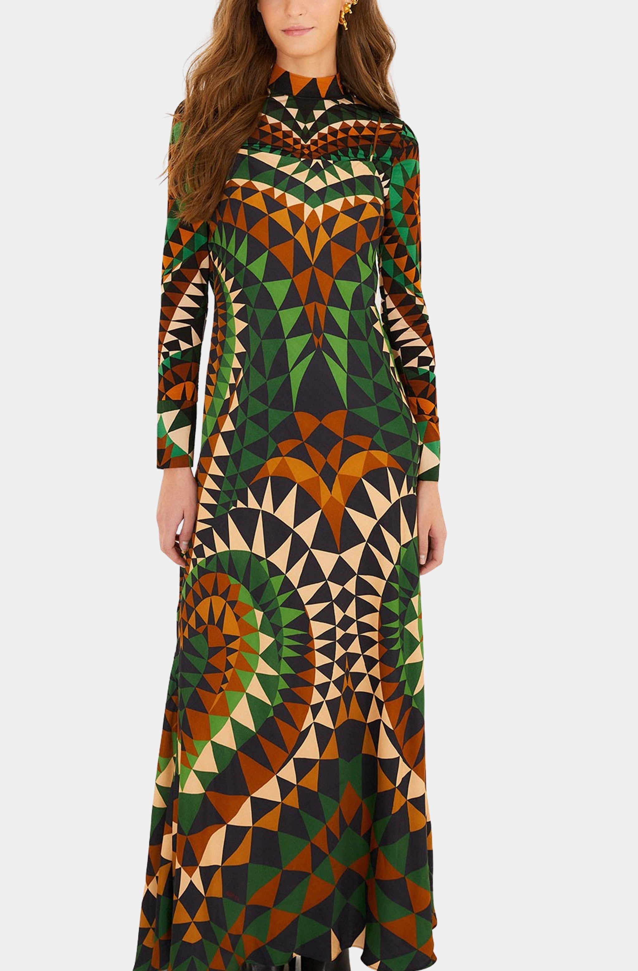 Heart Deco Green Slip Maxi Dress