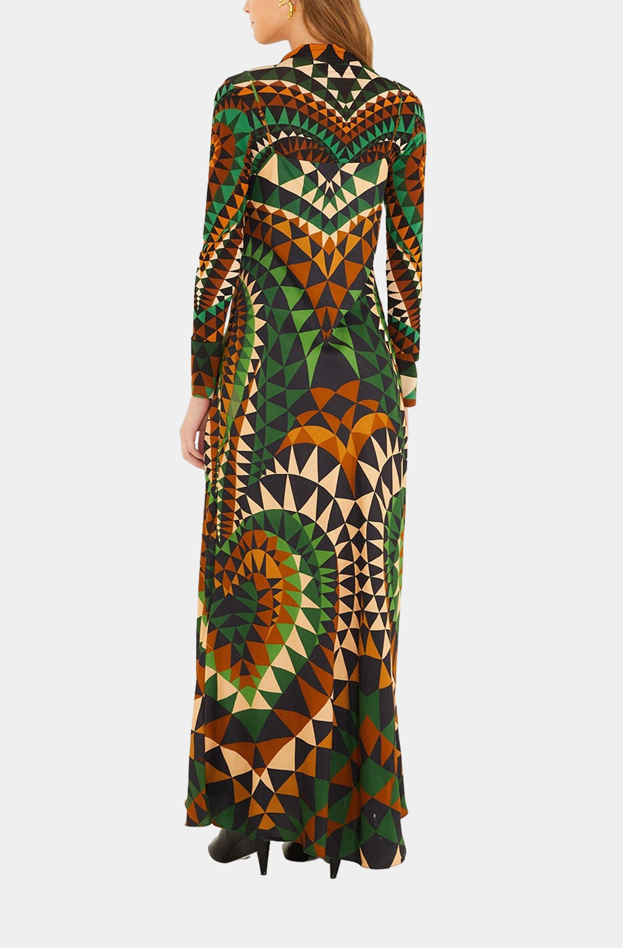 Heart Deco Green Slip Maxi Dress