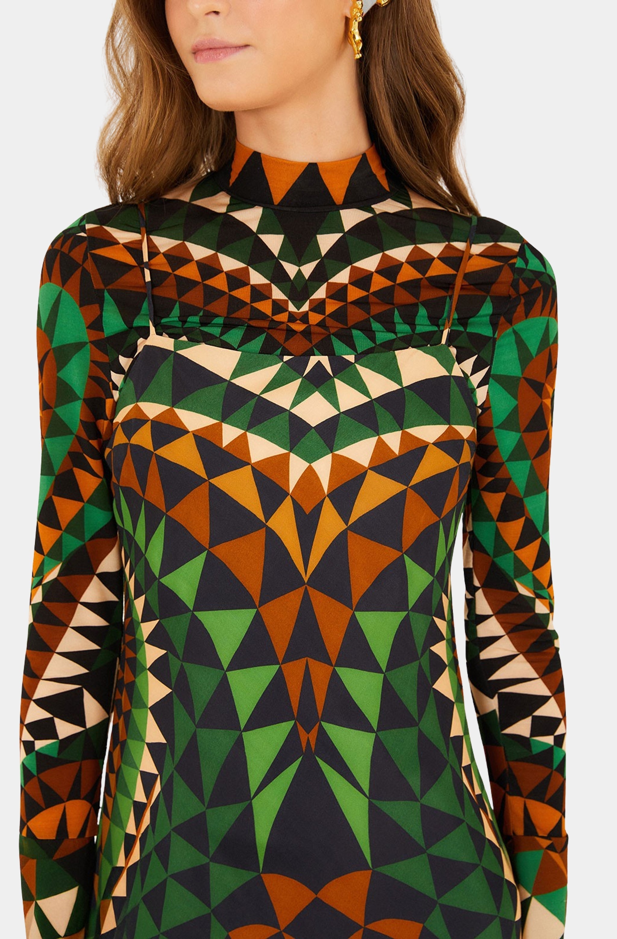 Heart Deco Green Slip Maxi Dress