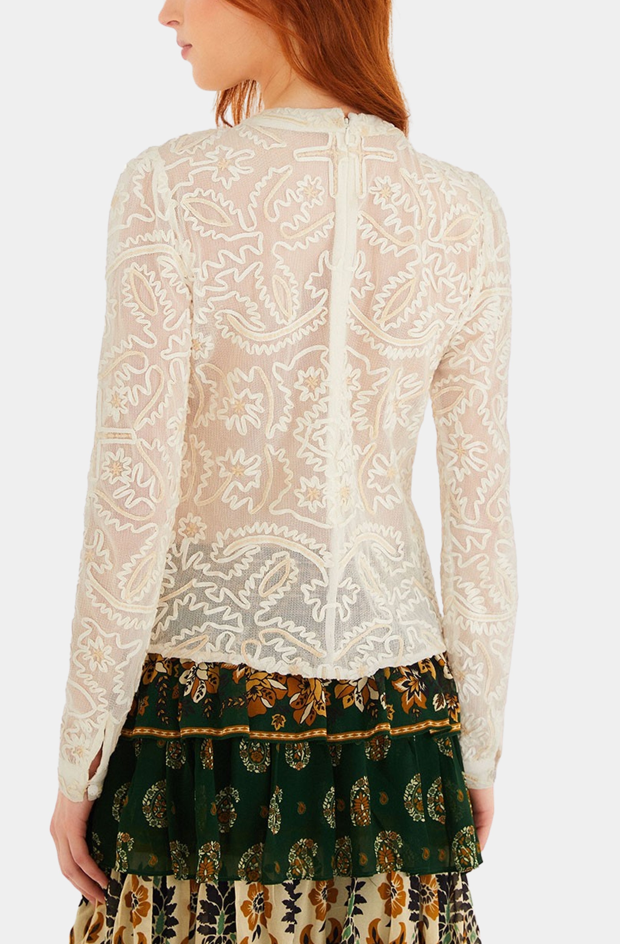 Off-White Embroidery Long Sleeve Blouse