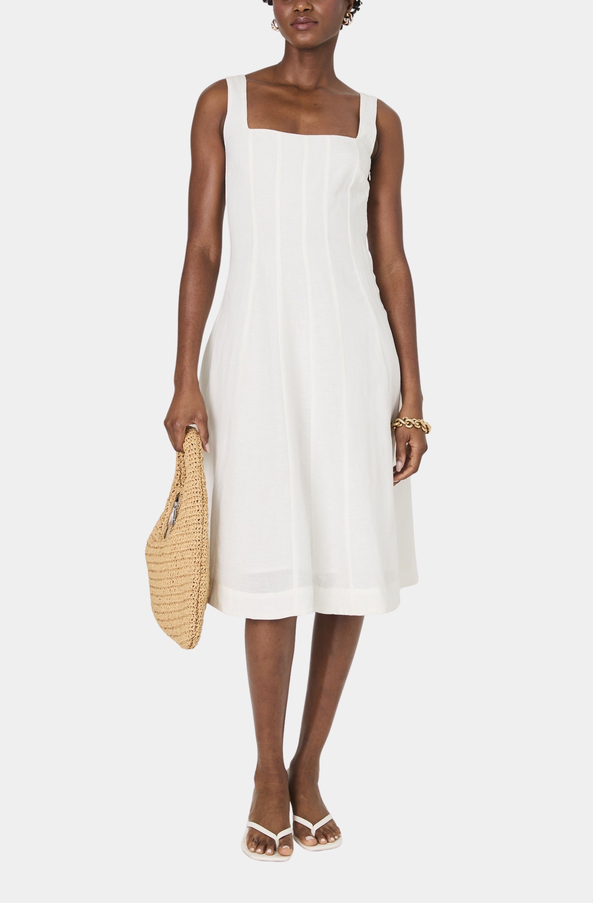 Birdie Linen Square Neck Dress