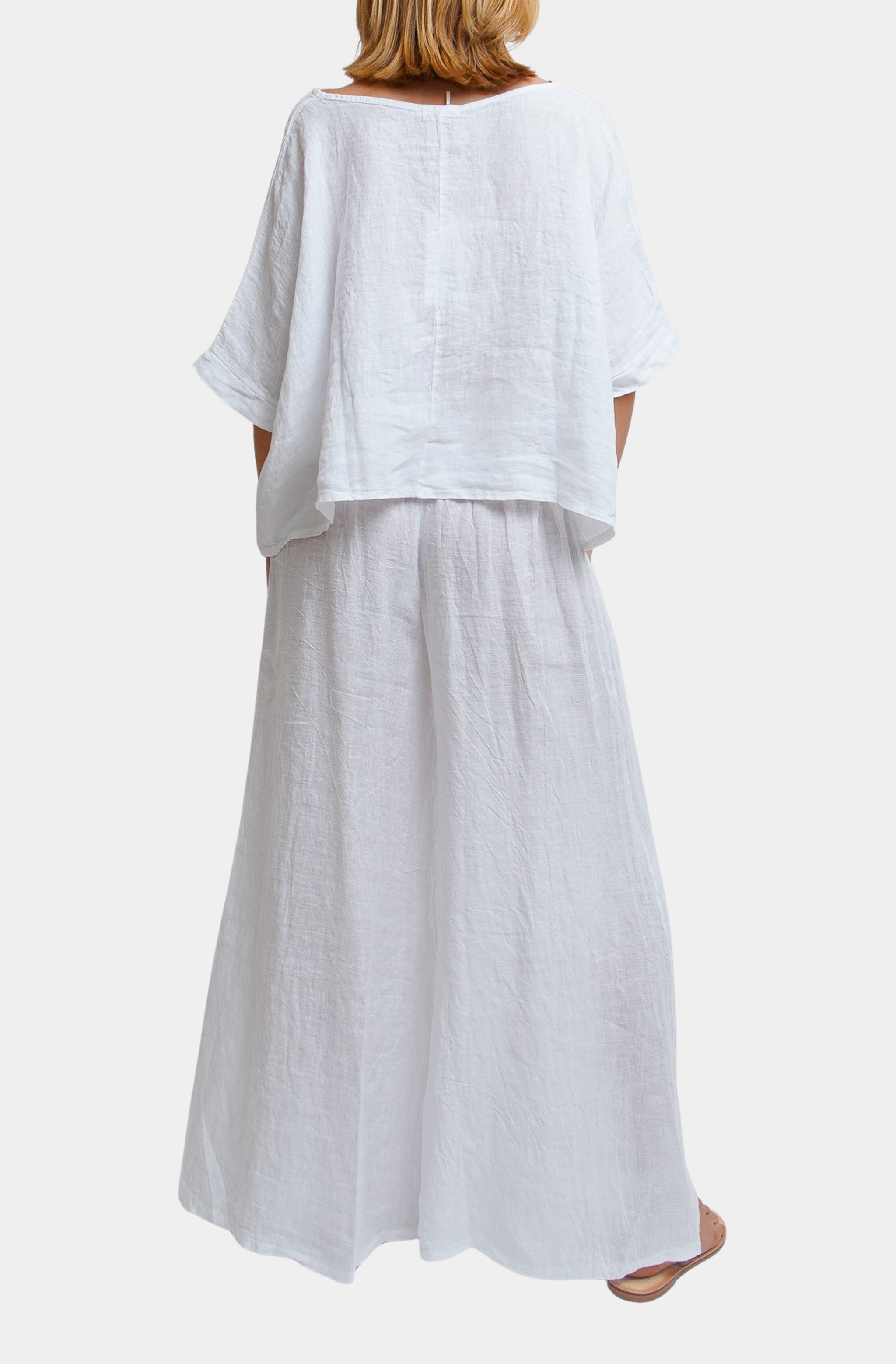 Linen Smocked Waist Palazzo Pant