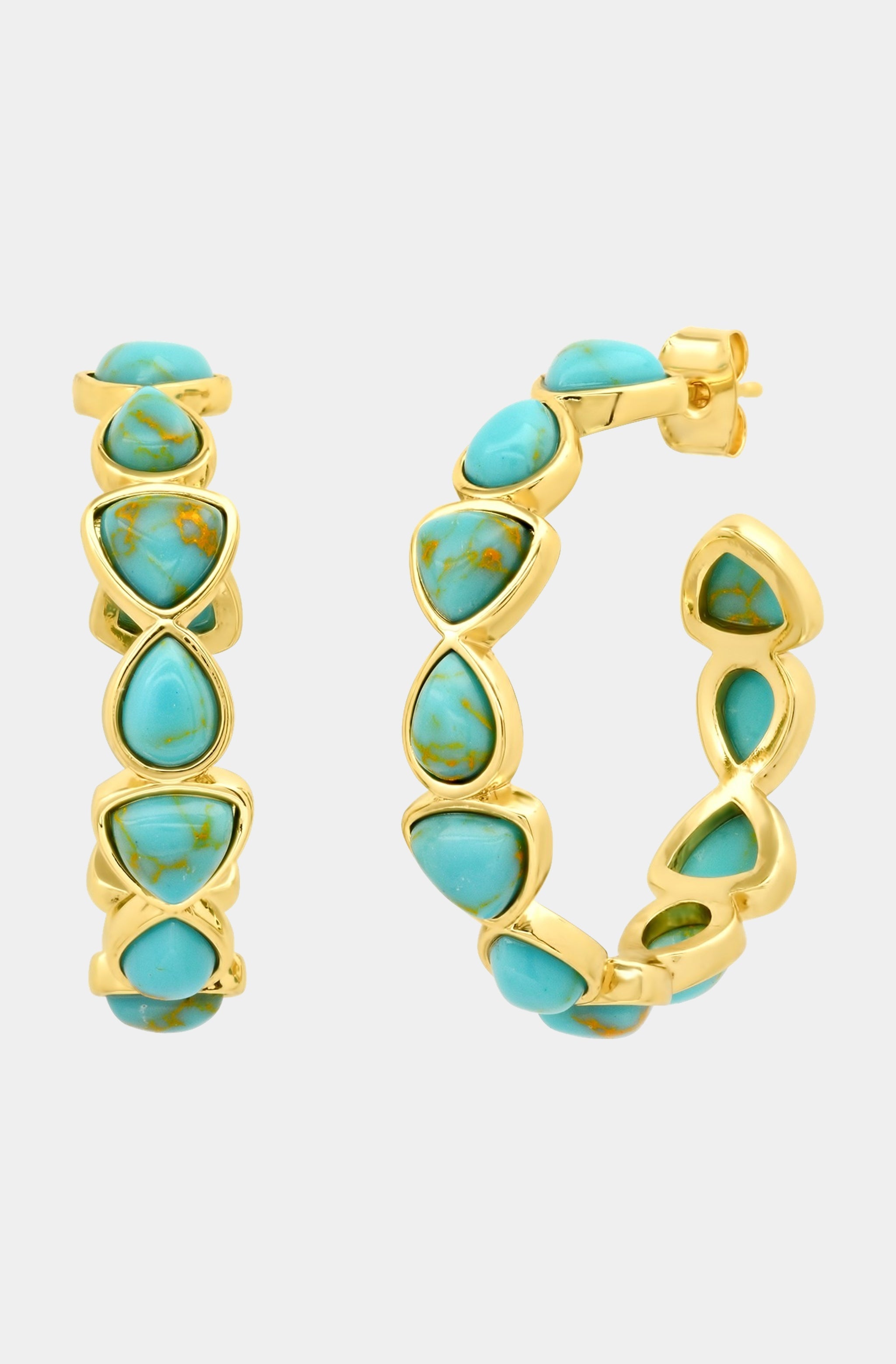 Bezel Set Turquoise Hoops
