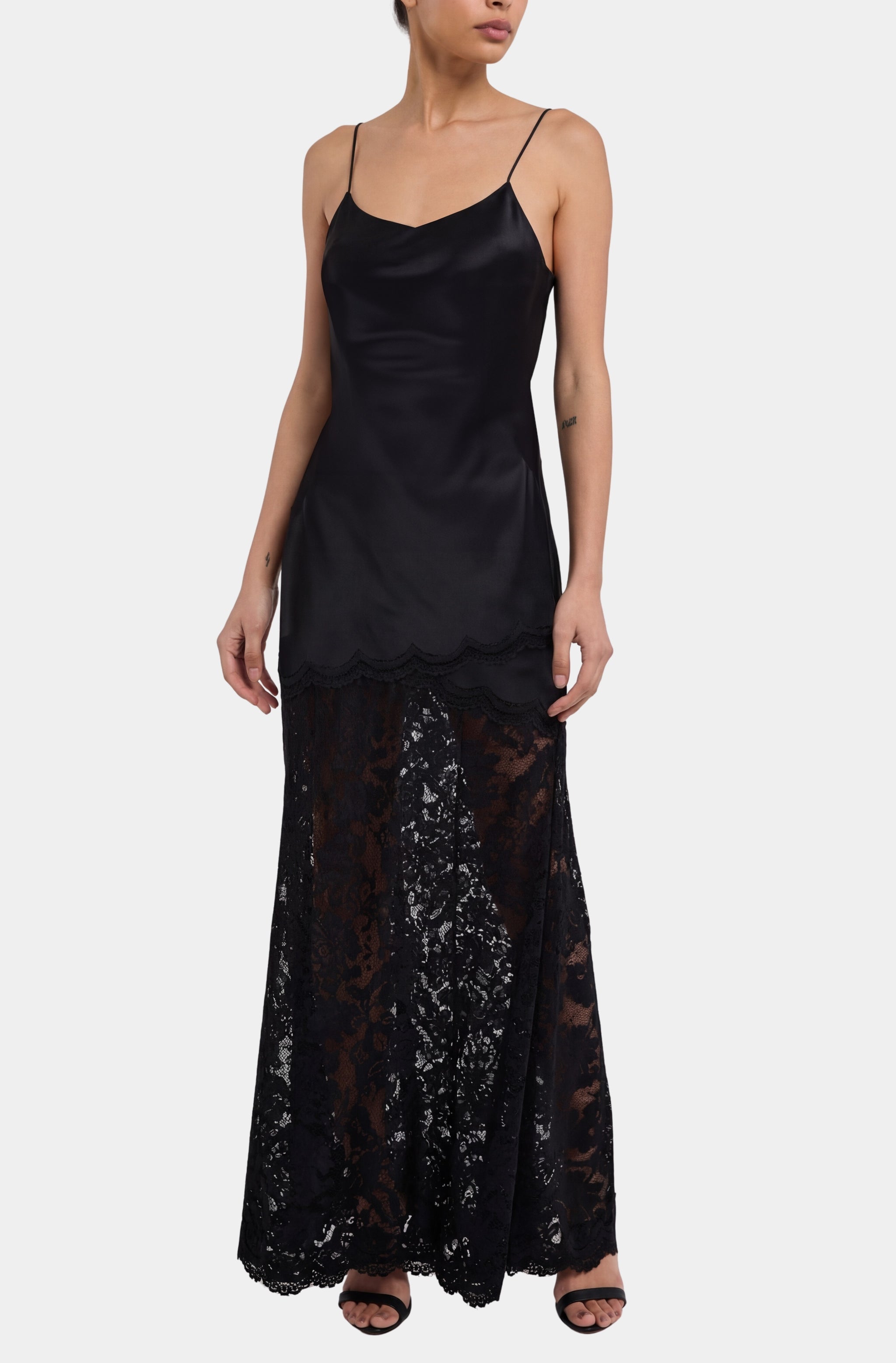 peggy maxi dress Lace Combo Satin in Black 100% Polyester (Lining x-colourCode:BLK Color:customzied Plus Size Asymmetric A-Line