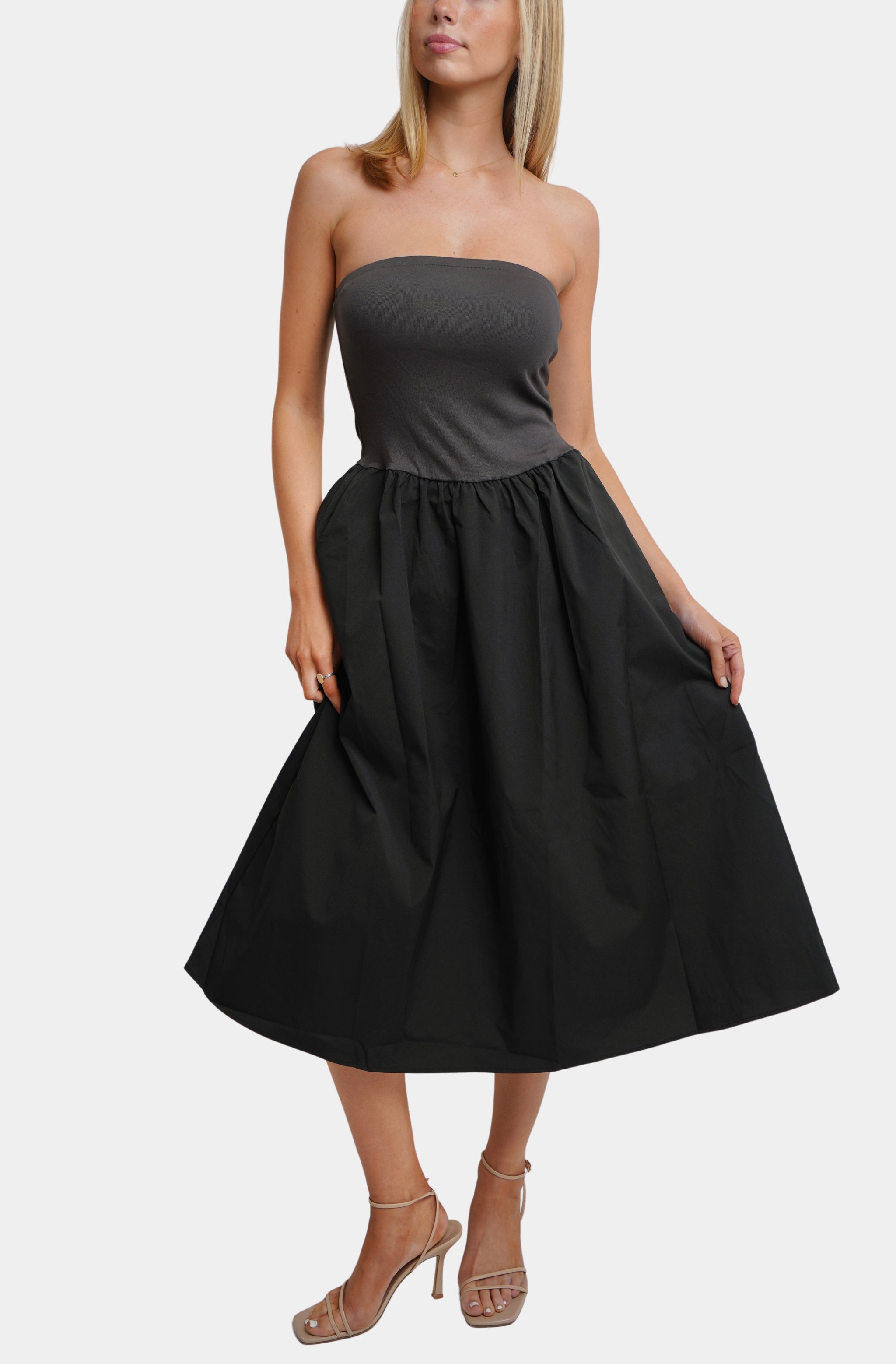 black tube top midi dress Neo Emma Tube Top Midi Dress (Black)