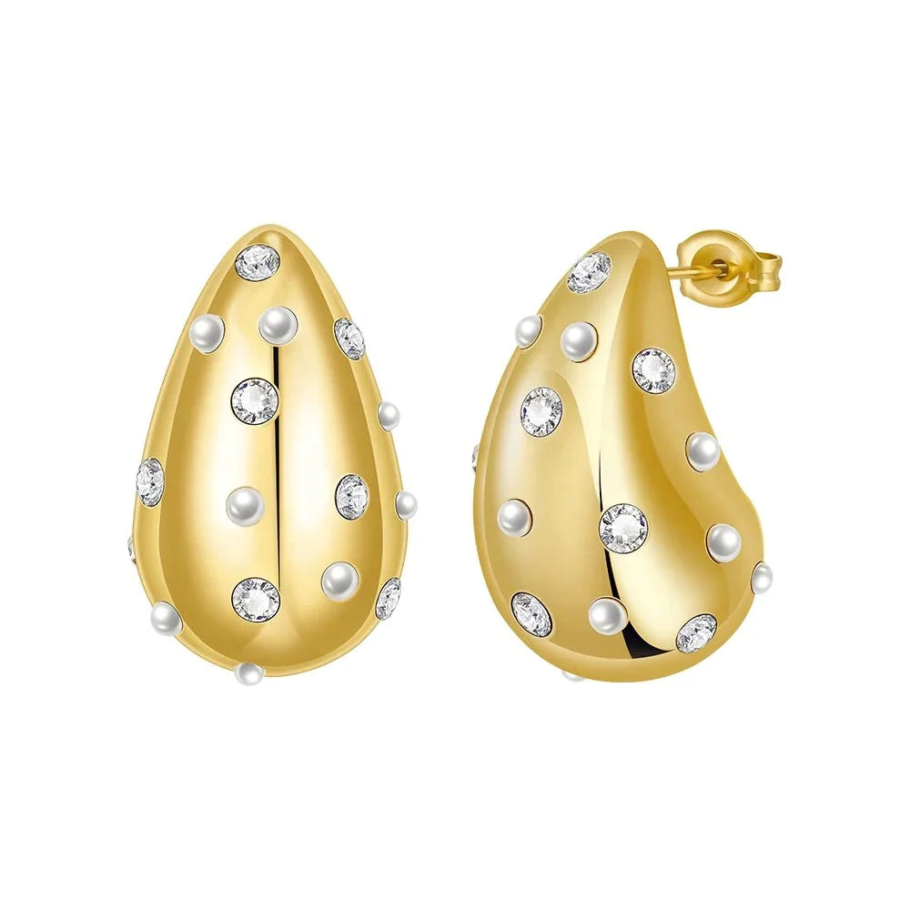 Raindrop Cz Pearl Earrings Gold