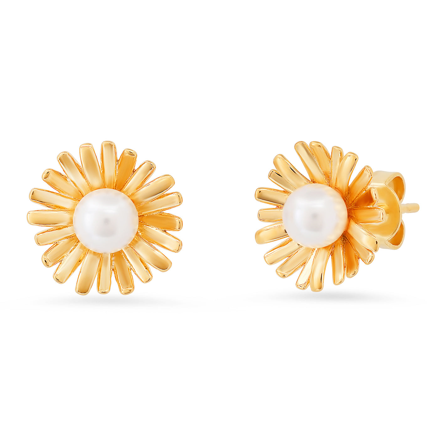 Gold Vermeil Daisy Studs with Pearl Center