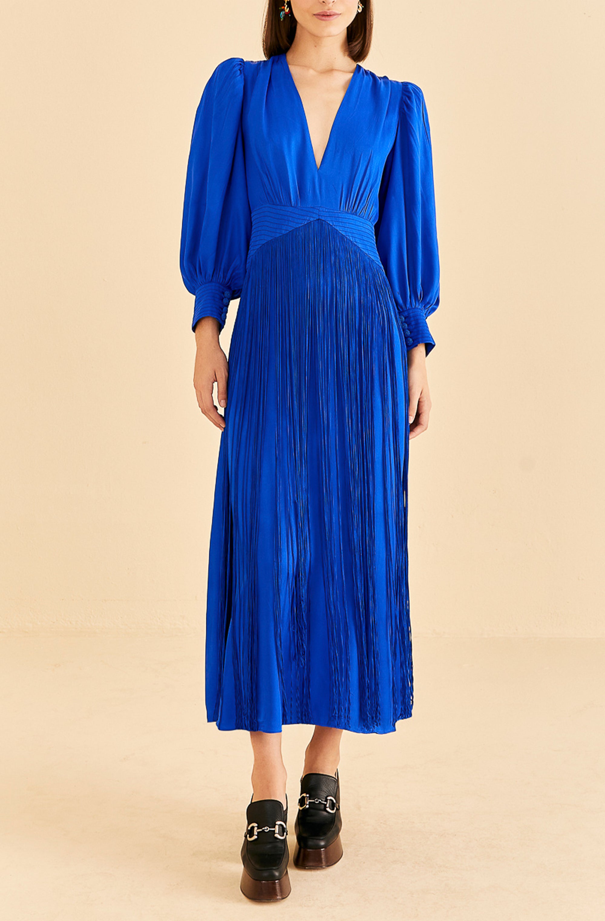 Bright Blue Fringes Maxi Dress