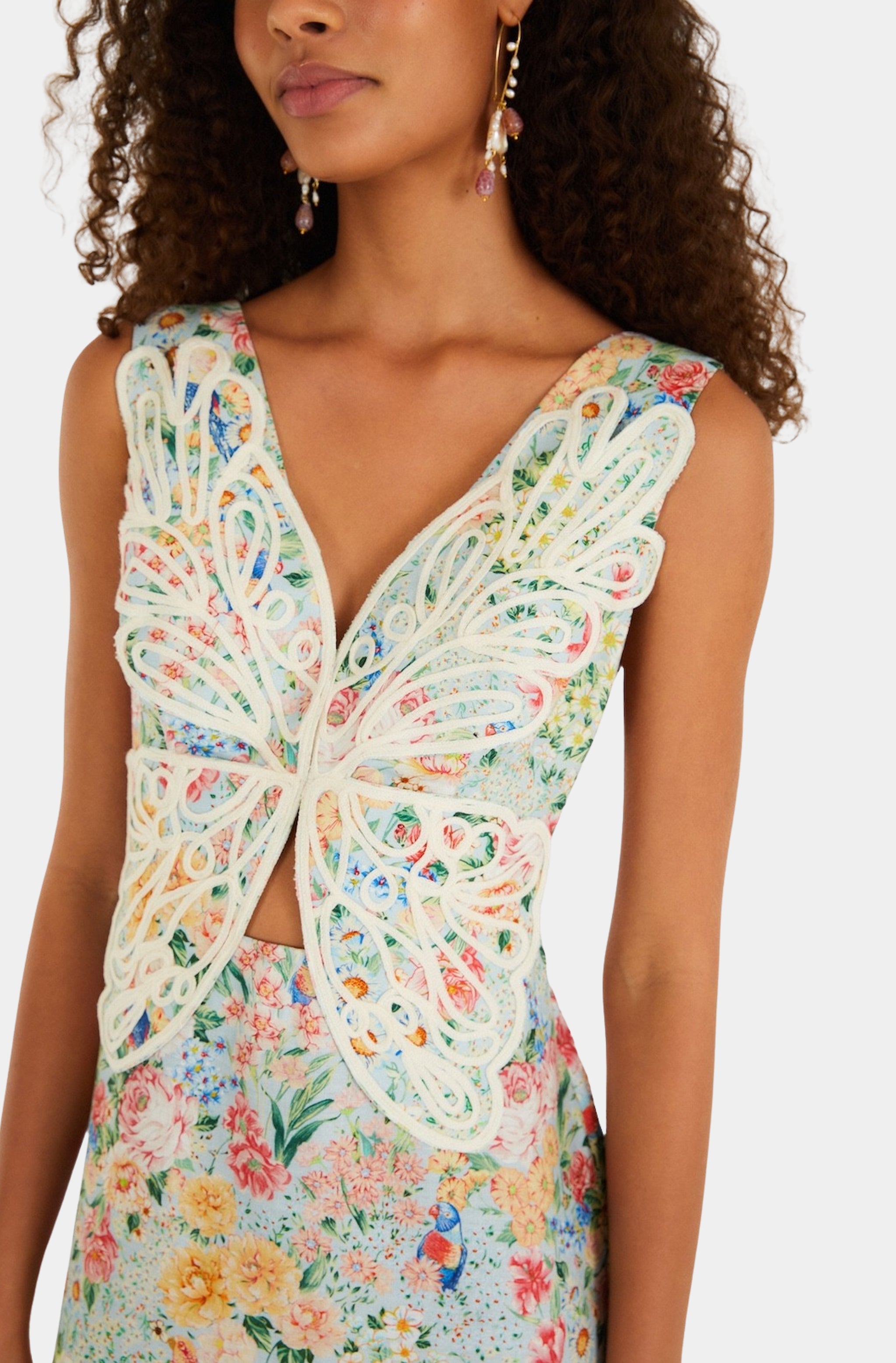 Rendeira Multicolor Sleeveless Midi Dress