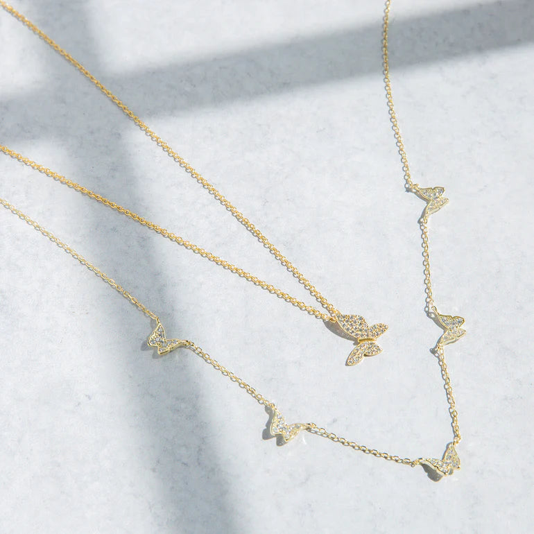 Gold Plated-Dainty CZ Butterfly Necklace