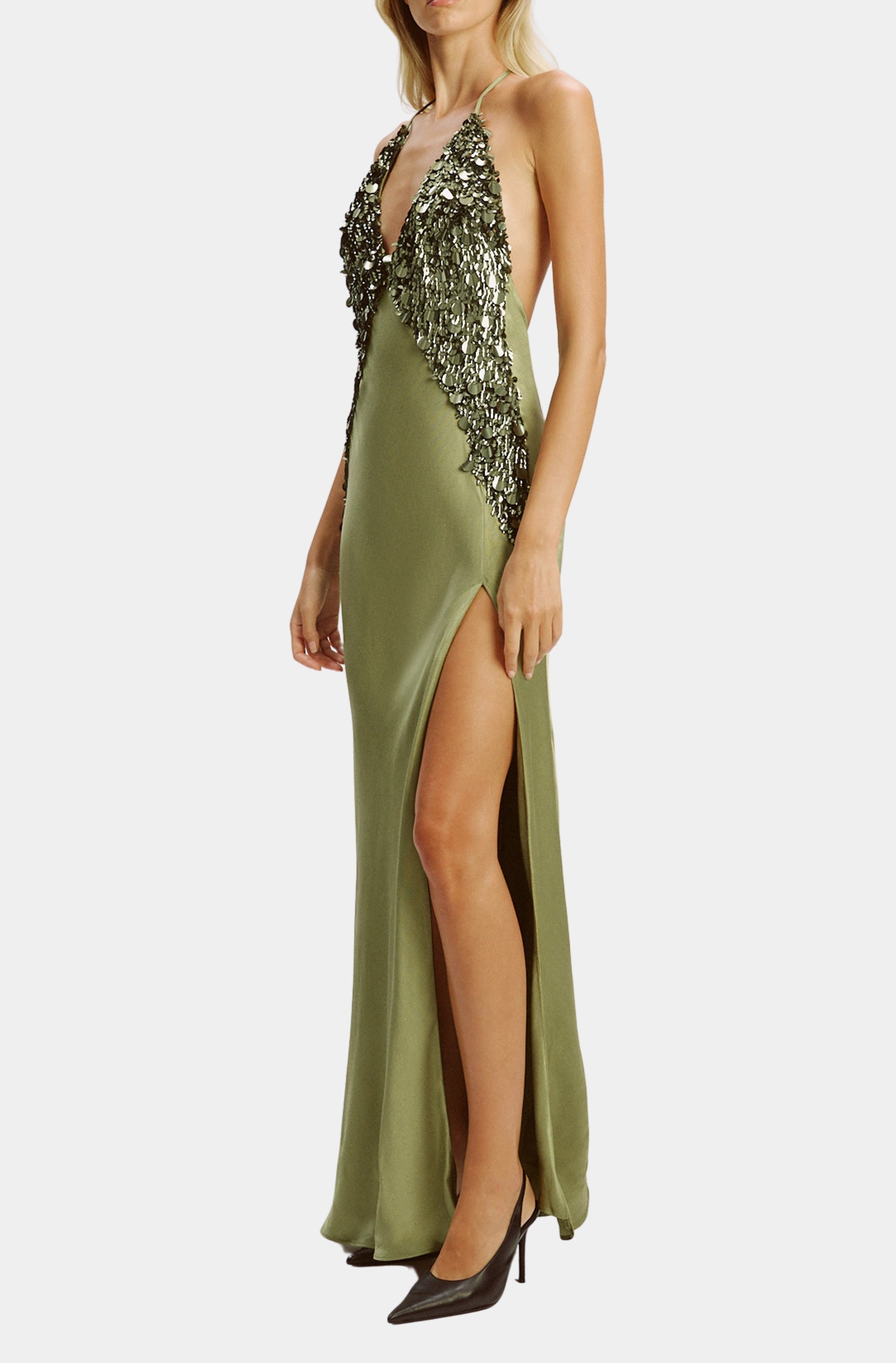 Yve Sequin Satin Halter Dress Yve Sequin Satin Halter Dress