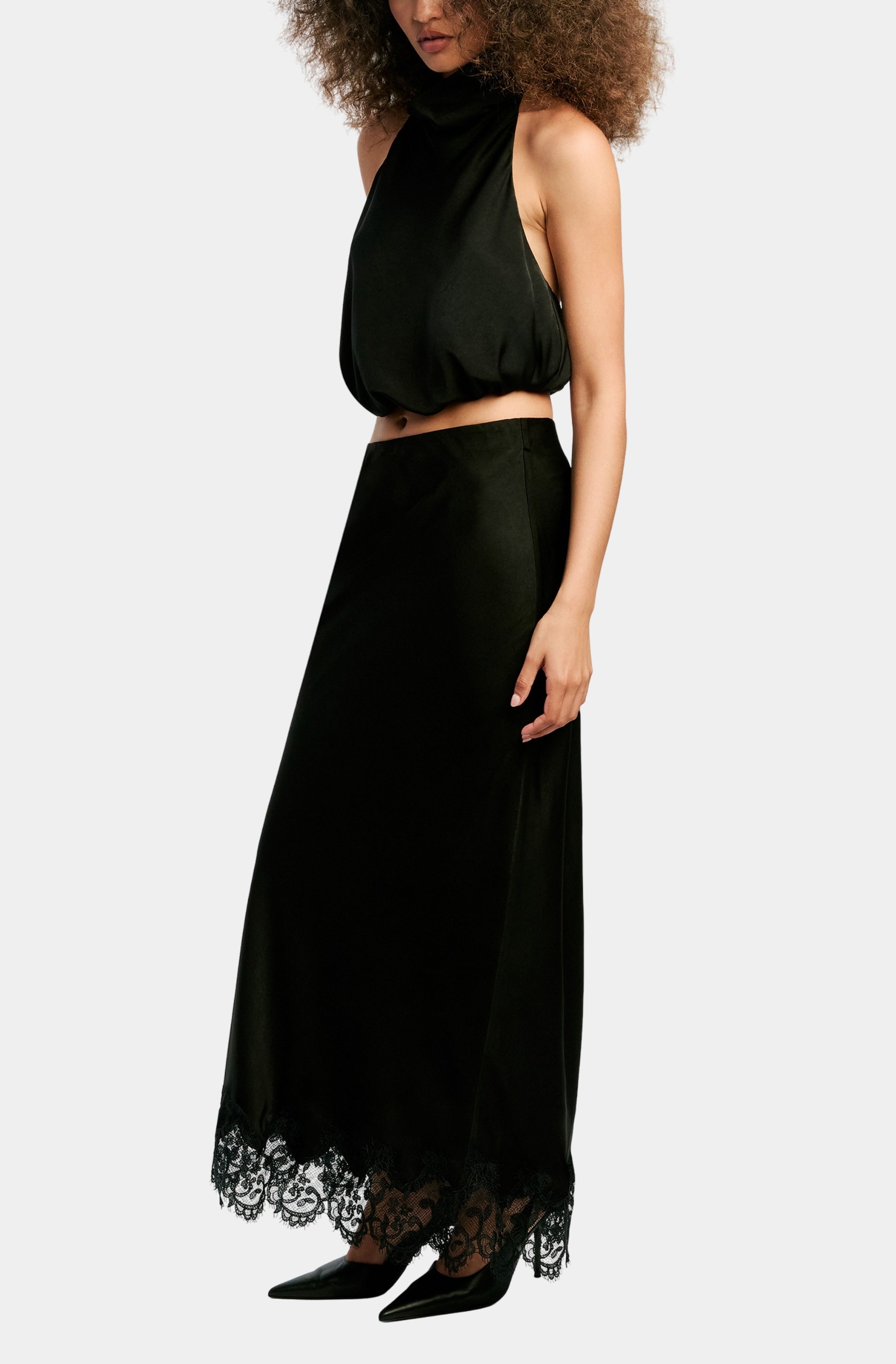 Elisan Lace Satin Midi Skirt