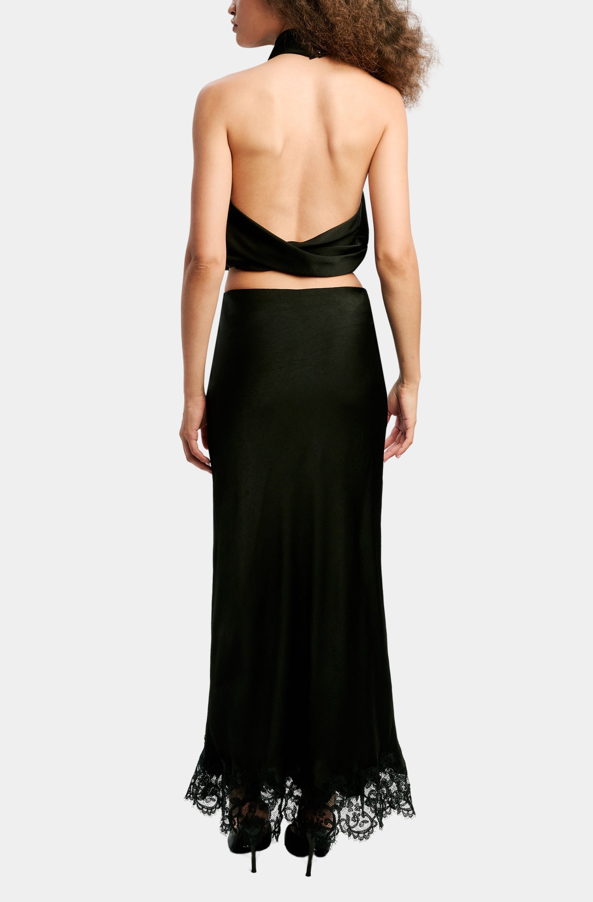 Elisan Lace Satin Midi Skirt