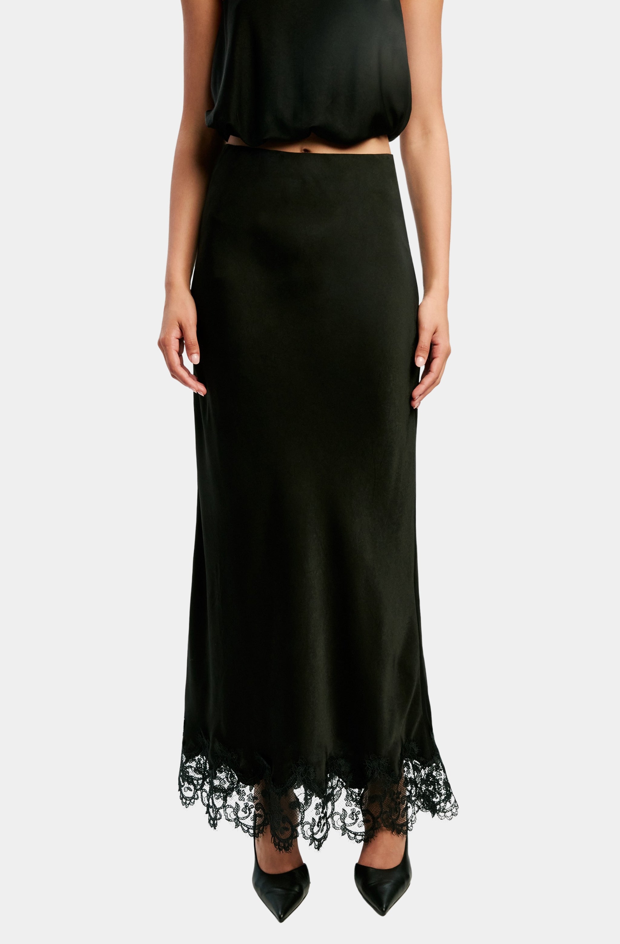 Elisan Lace Satin Midi Skirt