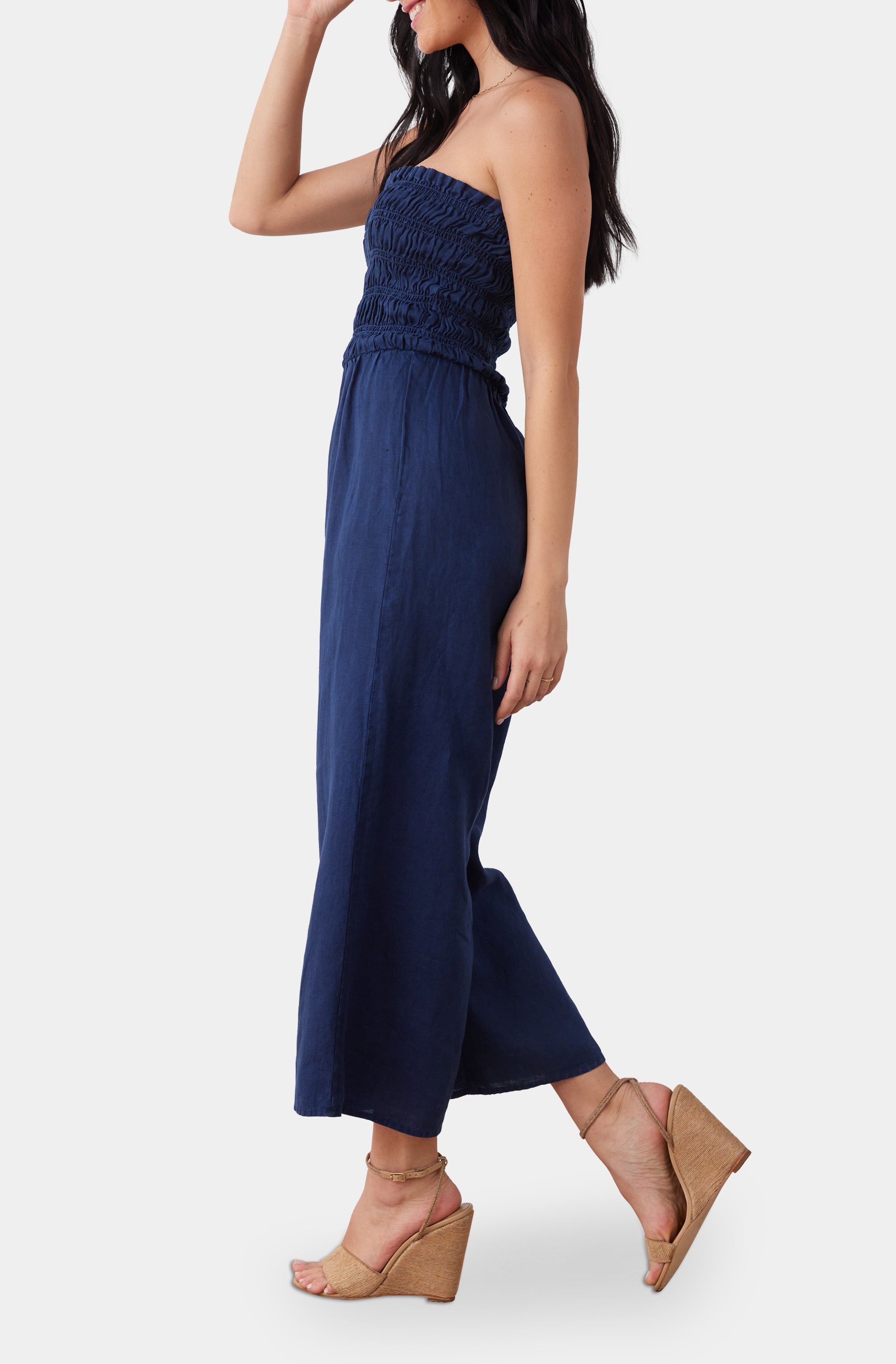 Smocked Strapless Jumpsuit