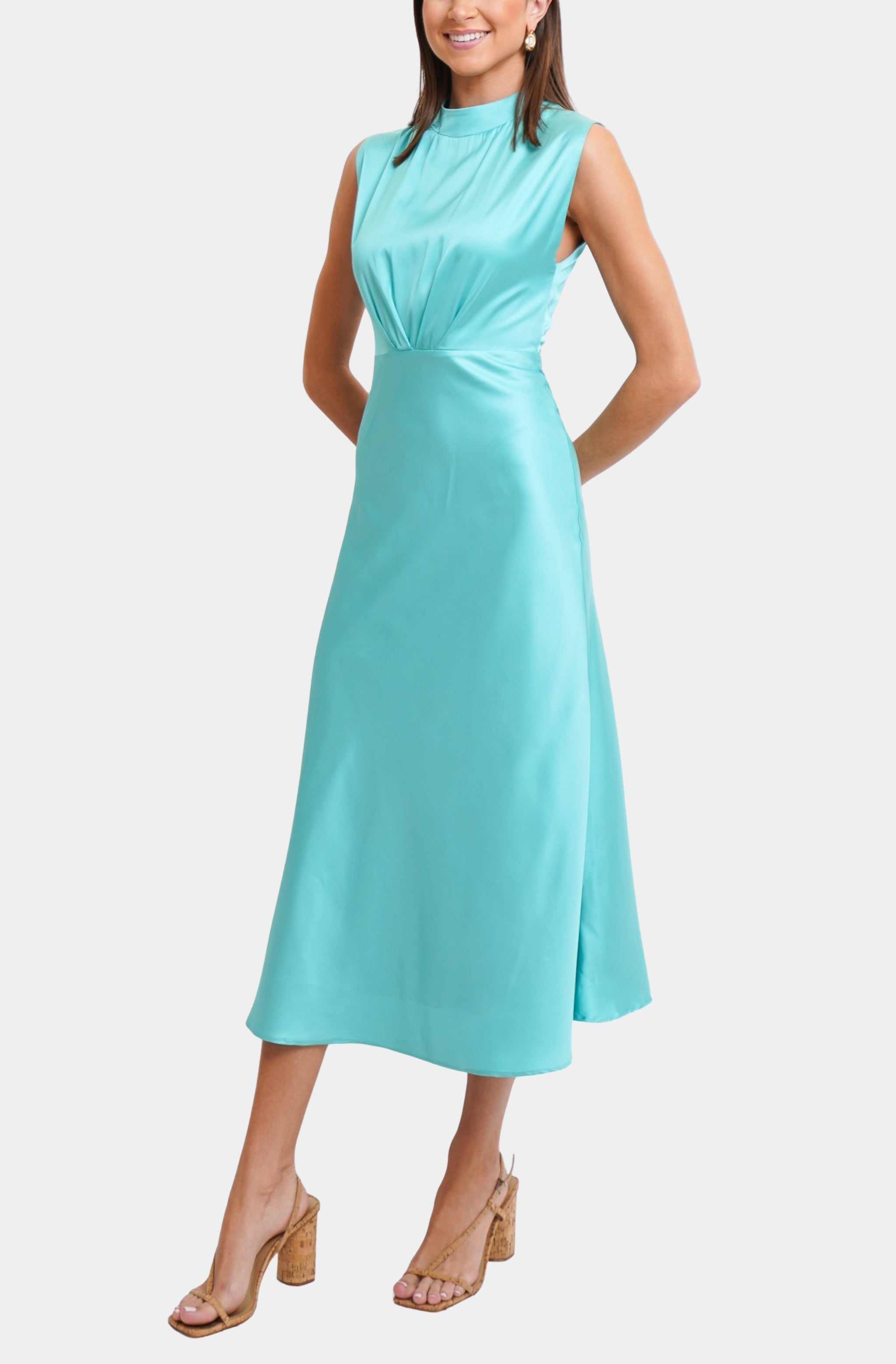 seafoam green midi dress Green Beaded Sleeveless Scoop Neck Midi Dress