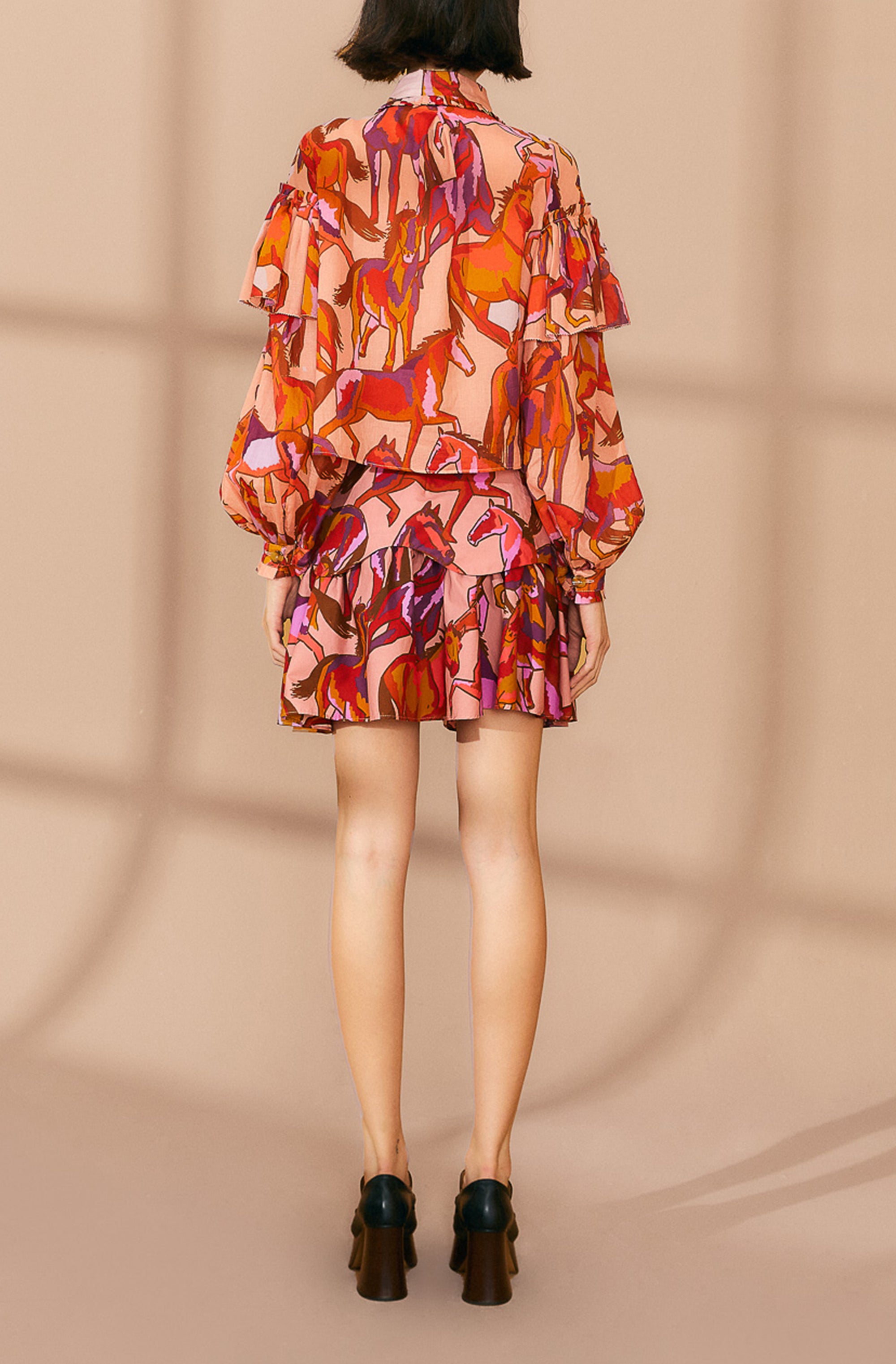 Wild Horses Rose Bow Neck Tie Blouse