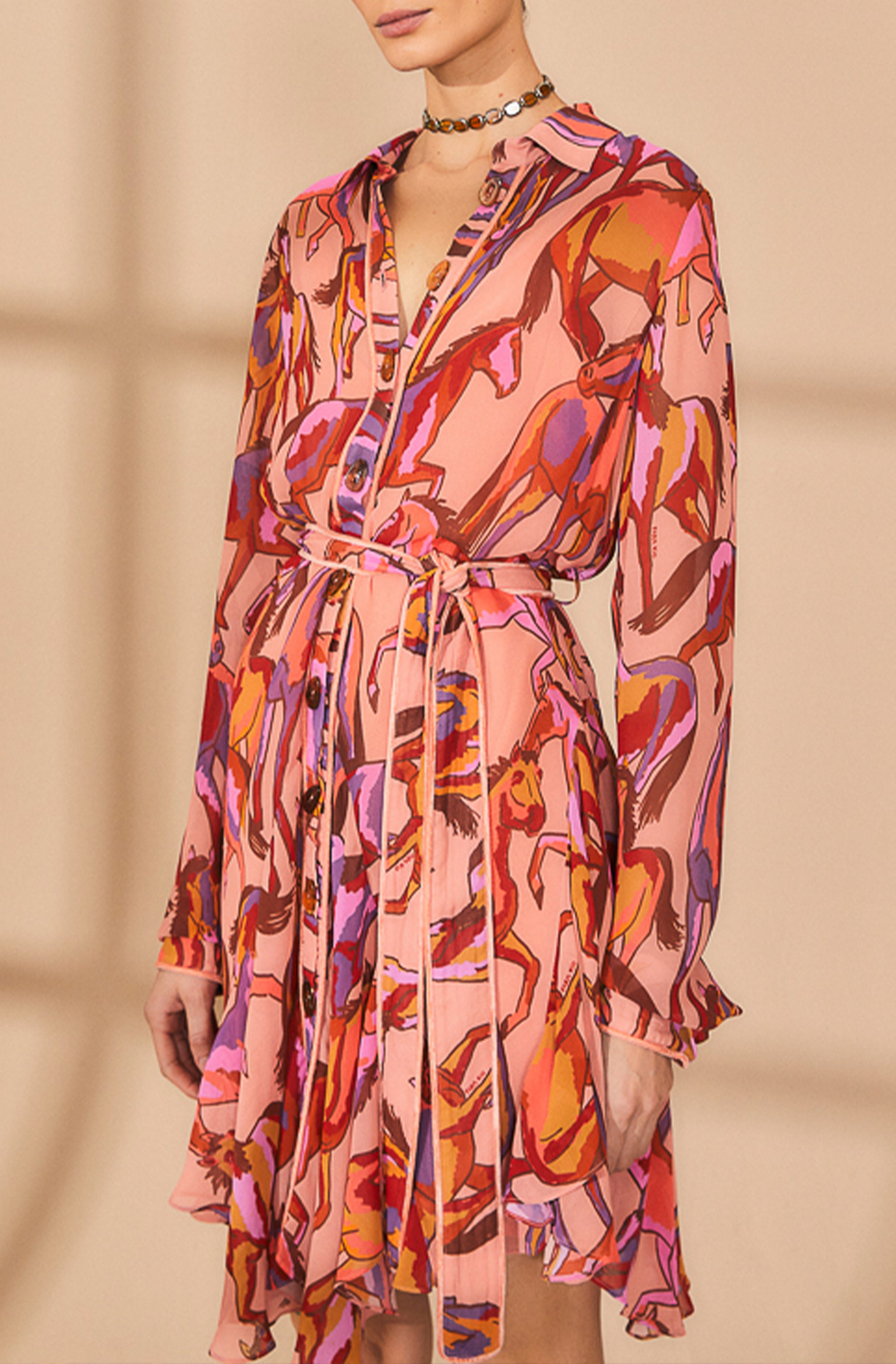 Wild Horses Rose Long Sleeve Mini Dress